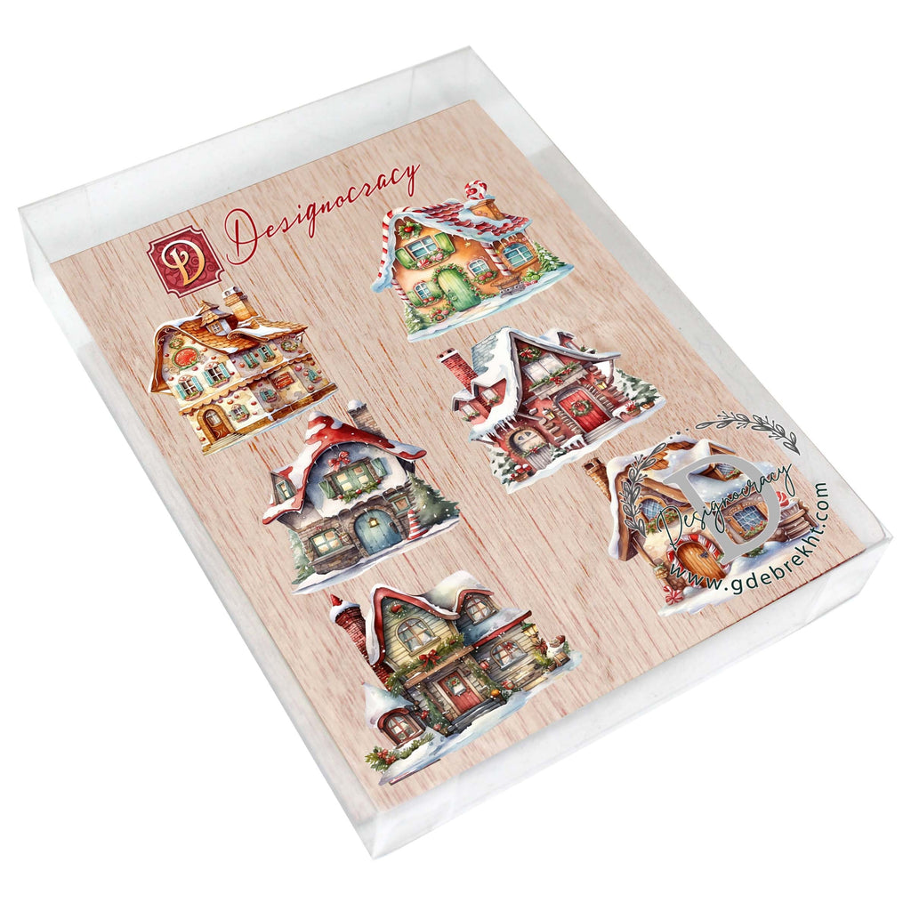 Christmas Houses Decorative Eco Wood Magnets Set of 6 by G. Debrekht - Christmas Decor - 8090024G-S6