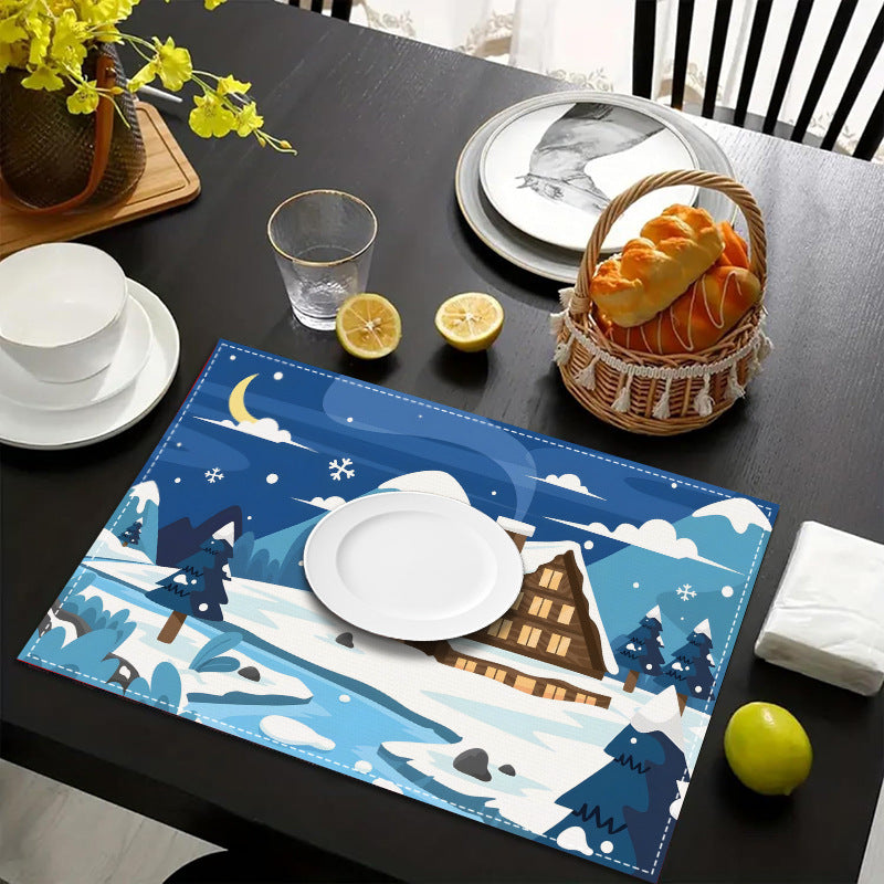 Christmas placemat white hemp Christmas scenery print home table mat living room dining table coaster