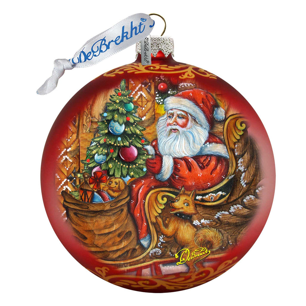 Santa on the Road Glass Ornament Limited Edition by G. DeBrekht - Christmas Santa Snowman Decor - 73915