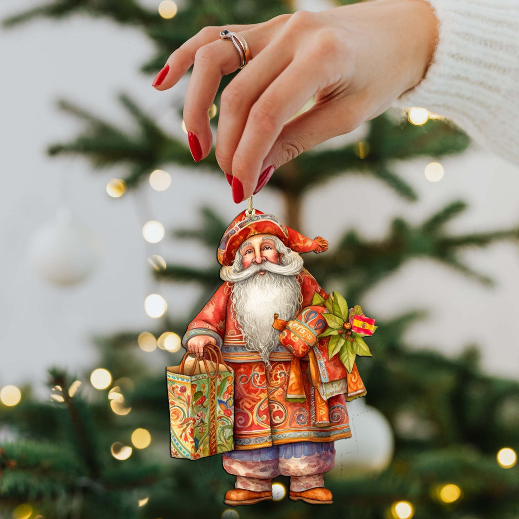 Santas Around the World - Spanish Inspired Santa - Eco Wood Ornaments Set of 3 by G. DeBrekht Christmas Santa Snowman Decor - 8091305S3