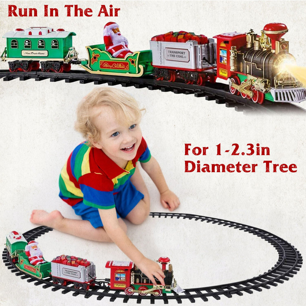 Electric Train Set Kid Toy Xmas Steam Train Kit Tree Surround Track Battery Operated with Sound Light Santa Claus Christmas Gift