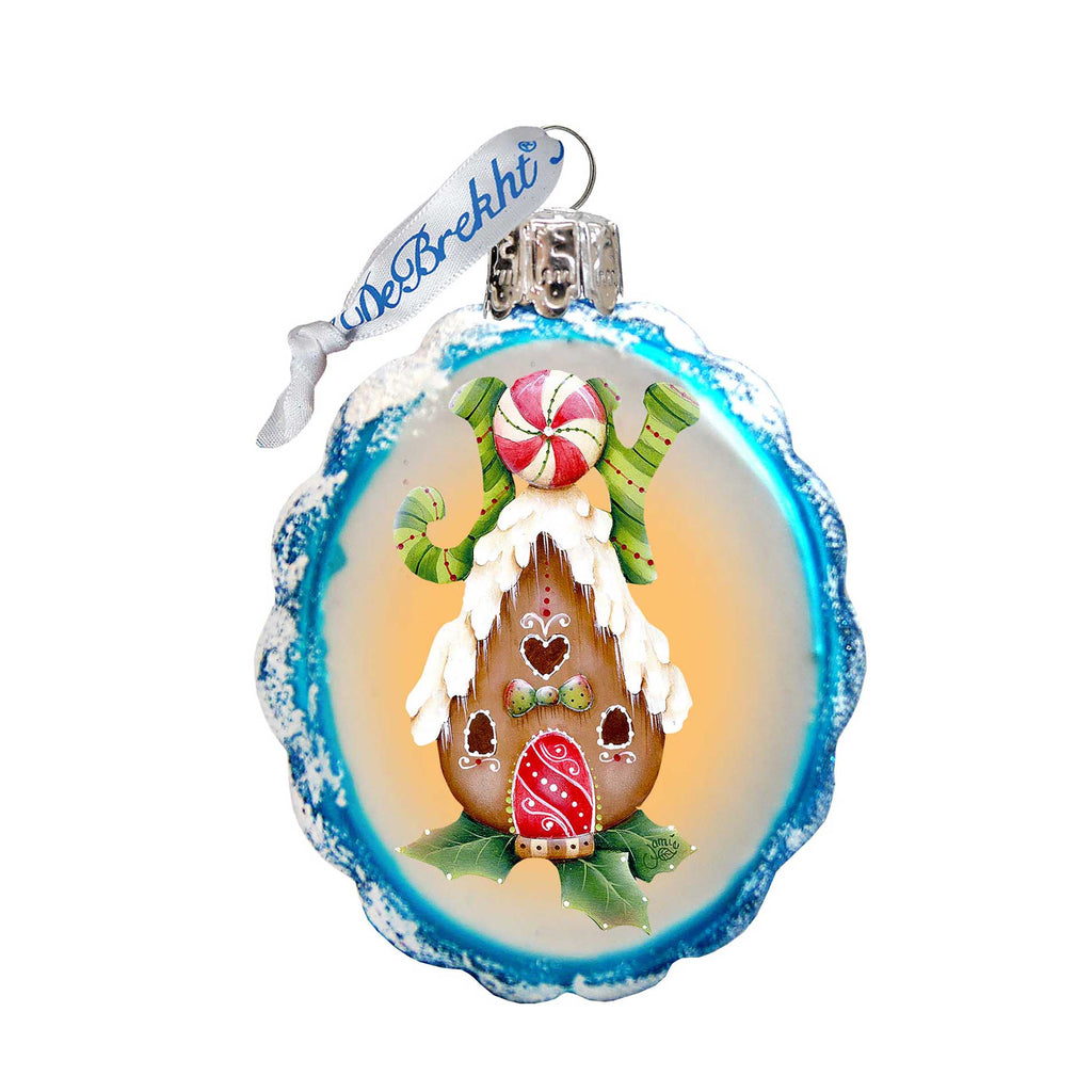 Joy Gingerbread House Mercury Glass Ornament by Jamie Mills-Price - Christmas Santa Snowman Decor - 778211-7507