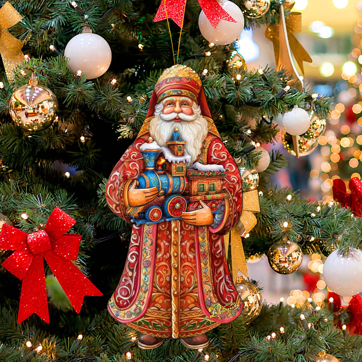 Santa's Miniature Holiday Express Wooden Ornaments by G. Debrekht - Christmas Santa Snowman Decor - 8691417