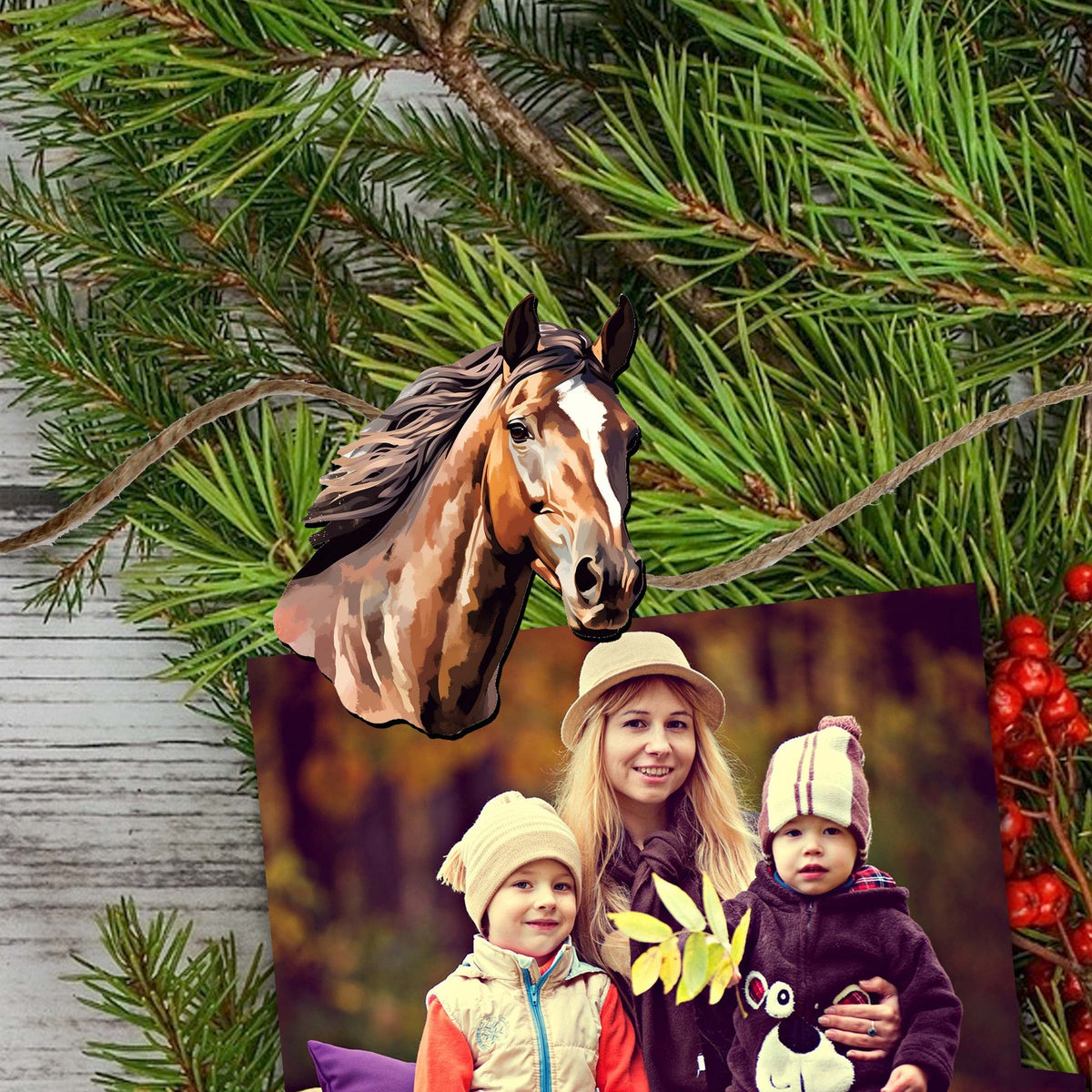 Horses Clip-On Eco Wood Decorative Ornaments Set of 6 by G. Debrekht - Christmas Decor - 8090039C-S6