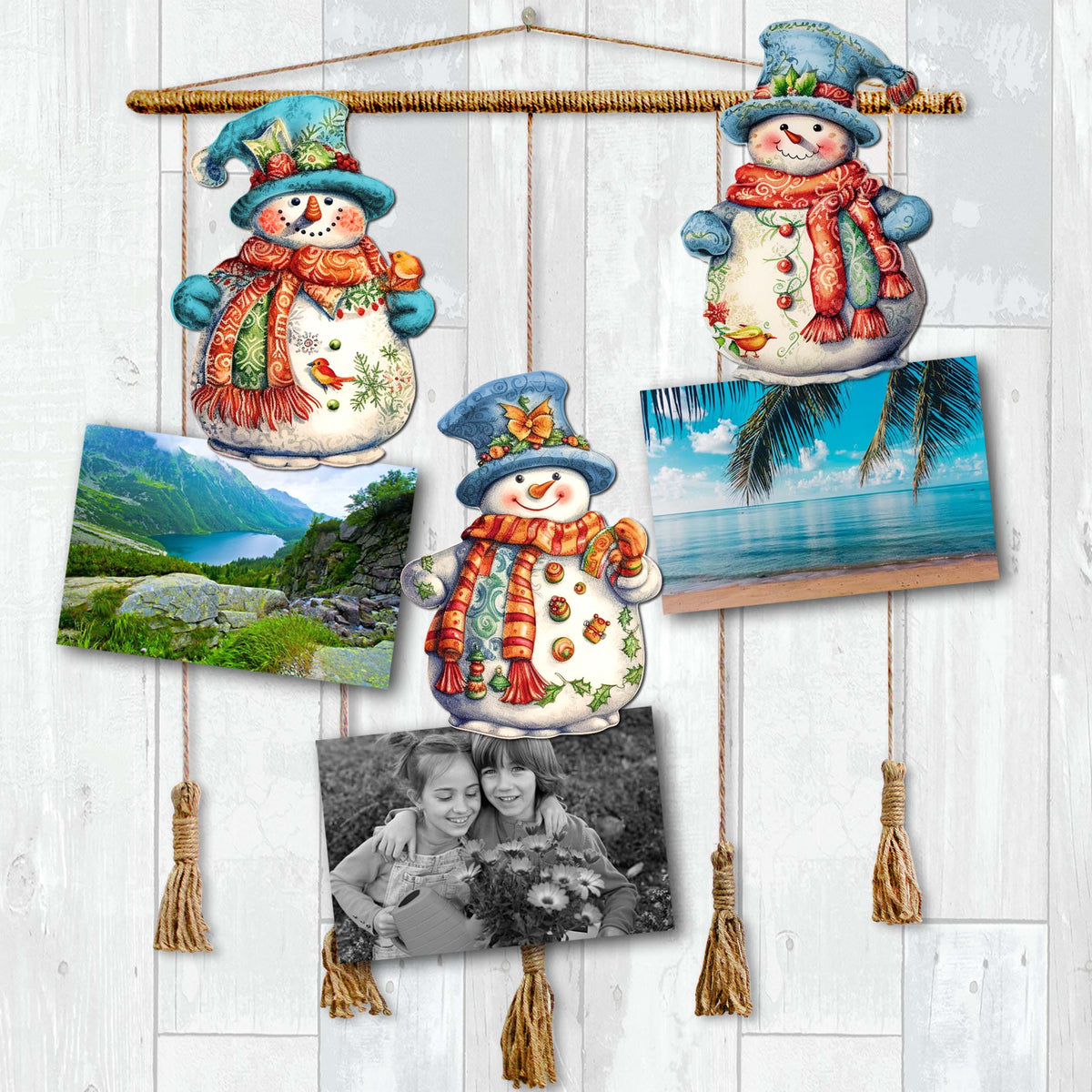 Snowman Clip-On Eco Wood Decorative Ornaments Set of 3 by G. Debrekht - Christmas Decor - 8091023C-S3