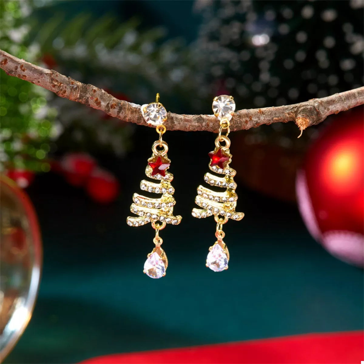 18K Gold-Plated Christmas Tree Earrings