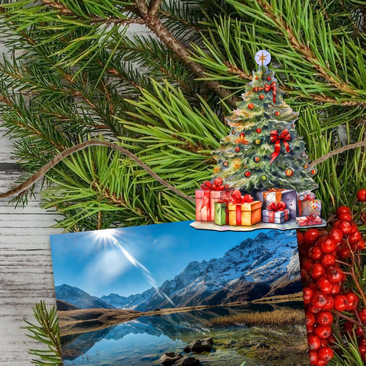 Christmas Is Here Clip-On Eco Wood Decorative Ornaments Set of 3 by G. Debrekht - Christmas Decor - 8091028C-S3