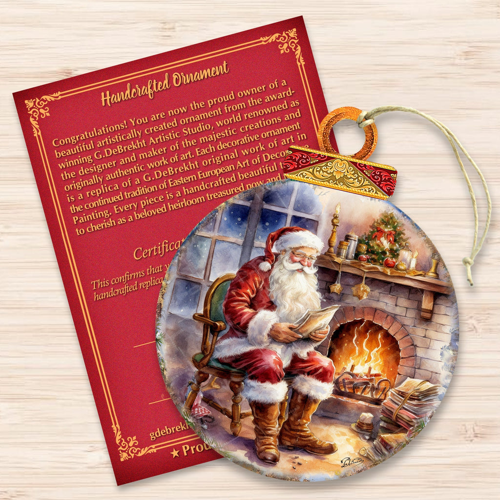 Santa at the Fireplace Wooden Ornaments by G. Debrekht Christmas Santa Snowman Decor - 8611089