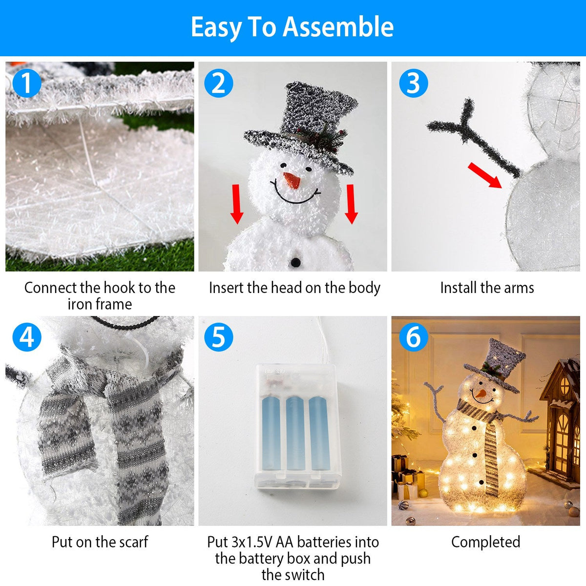 LED Snowman Decoration – Collapsible, Battery Powered, Indoor/Outdoor Use