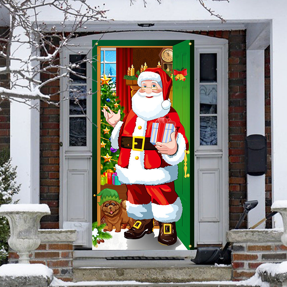 New Christmas Door Curtains, Flags, Outdoor Photography, Santa Claus and Puppies, Background Decoration, Hanging Cloth