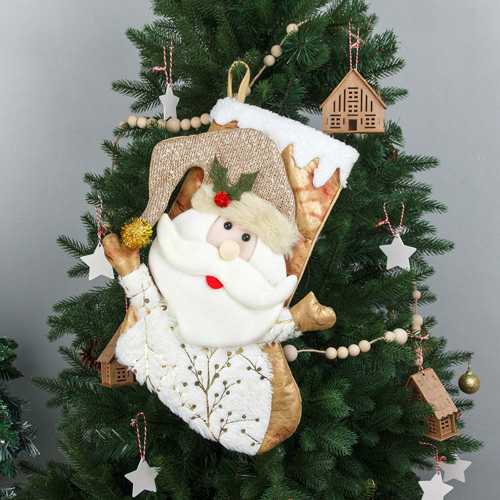 Christmas Decorative Socks Gift Bag Candy Bag Jewelry Gold 3D Christmas Socks Gift Bag