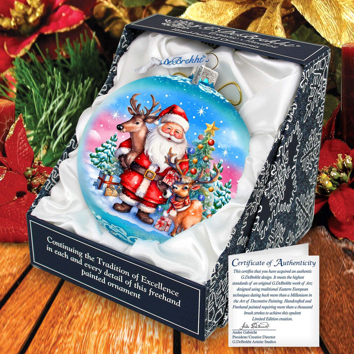 Santas Best Friends Lg Glass Ornament by G.Debrekht - Christmas Santa Snowman Decor - 73947