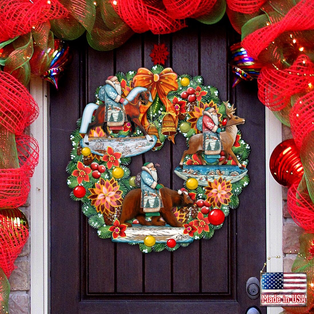 Traveling Santa Holiday Door Wreath by G. DeBrekht - Christmas Decor - 8185307-2H