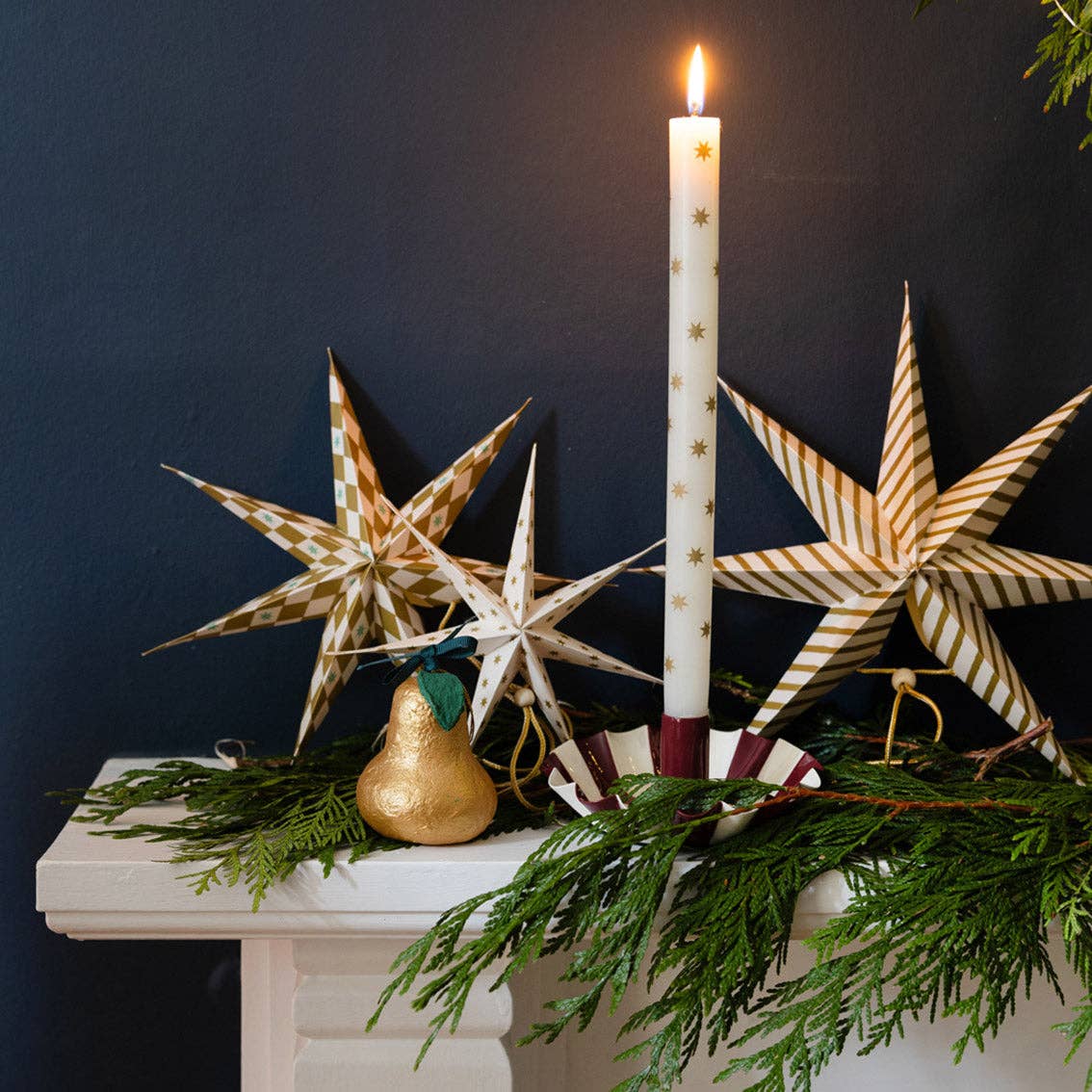 Gold Star Straight Dinner Candle, Sold Individually