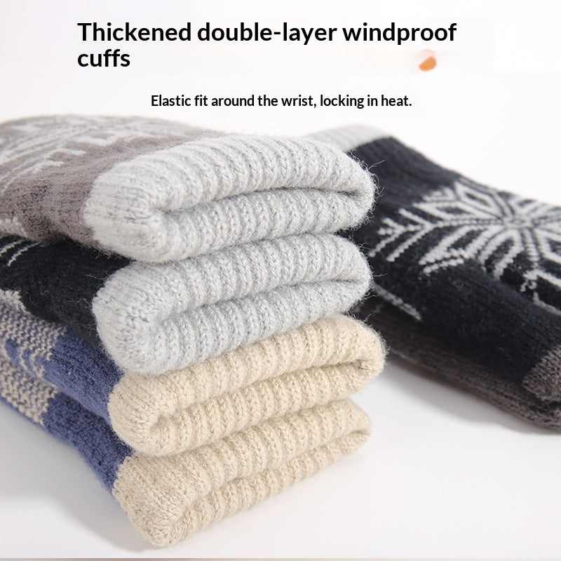 Christmas Double-Layer Touchscreen Gloves, Knitted For Outdoor Winter Warmth