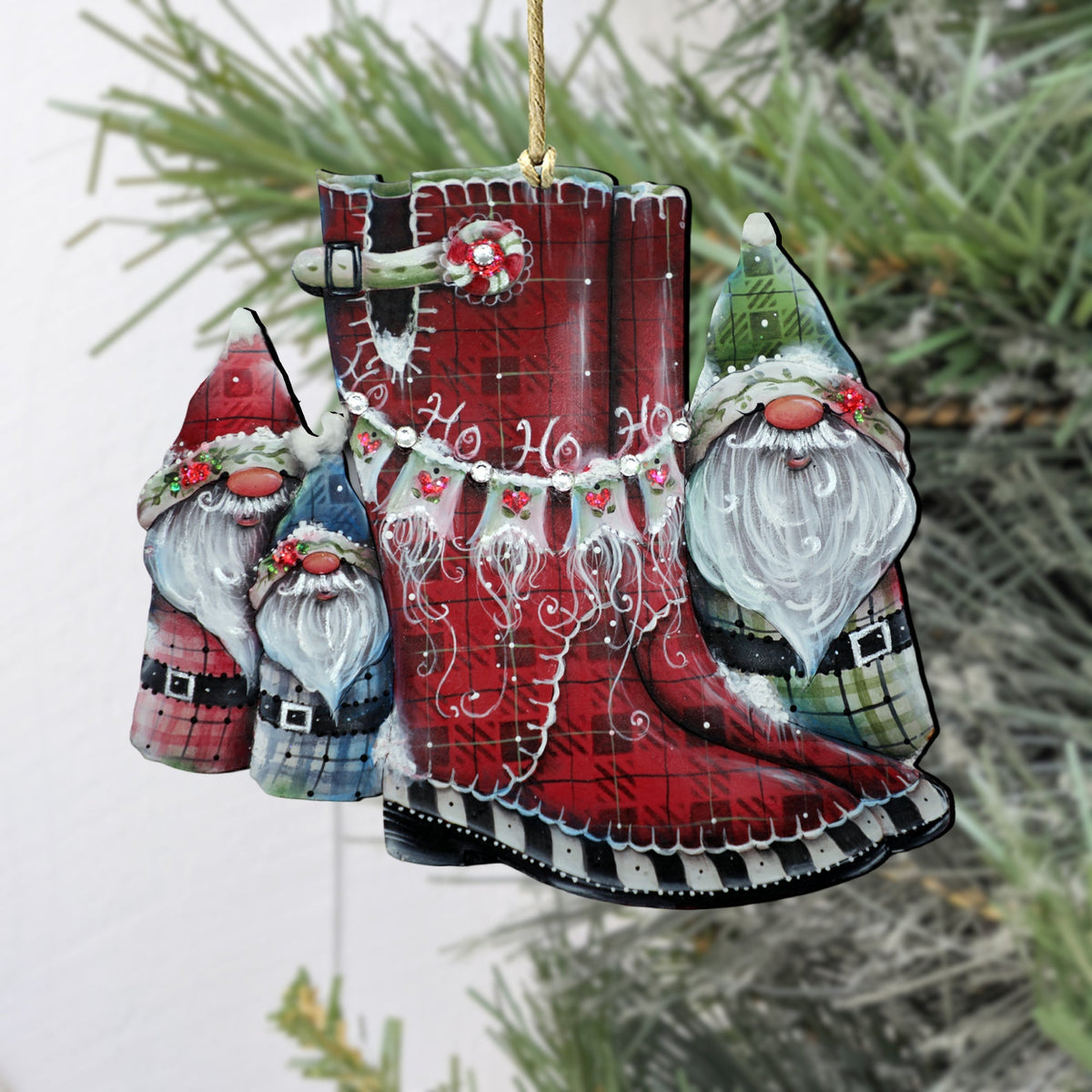 Hello Christmas Boots Wooden Ornaments by Jamie Mills-Price Christmas Decor - 8611062-1-MP