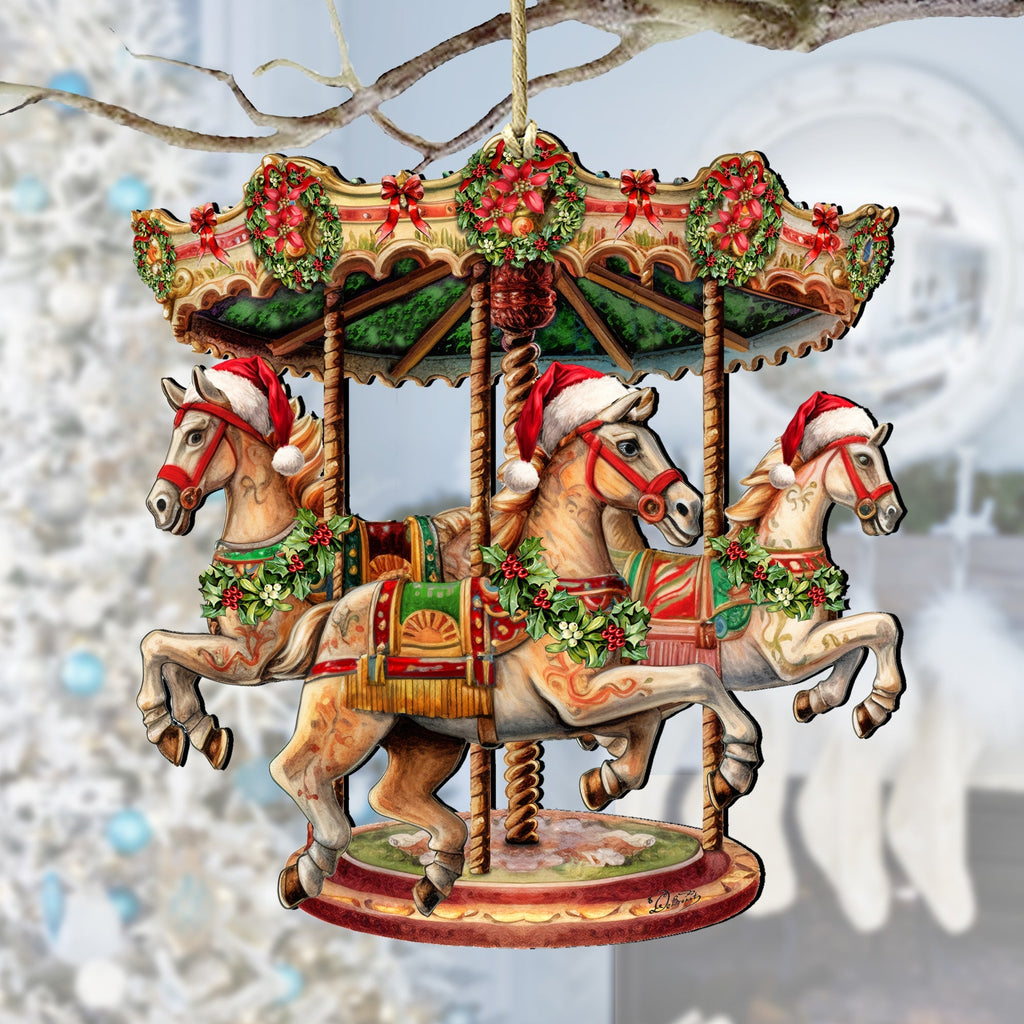 Christmas Carousel Wooden Ornaments by G. Debrekht Christmas Decor - 8611030