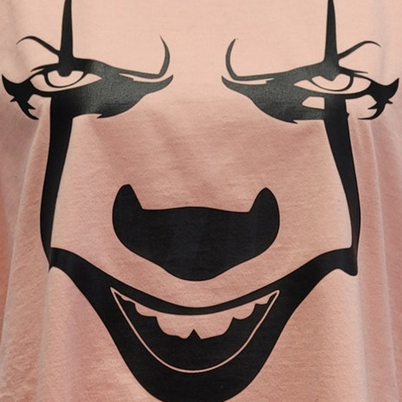 Hand Printed Upcycled Womens Large You Will Float Too Halloween Clown Tee Shirt