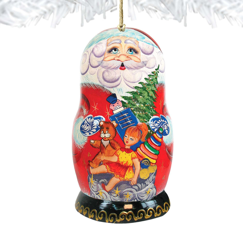 Matreshka Santa Doll Wooden Ornaments by G. DeBrekht - Christmas Santa Snowman Decor - 8110716
