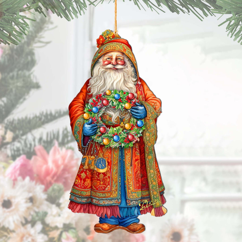 Santa's Wreath of Joy Wooden Ornaments by G. Debrekht - Christmas Santa Snowman Decor - 8691402
