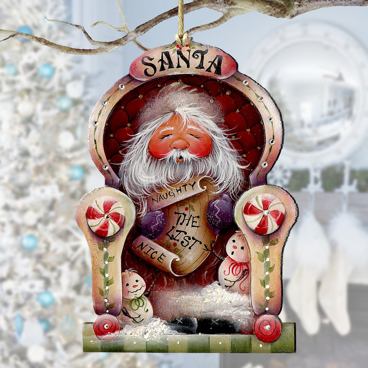 Santa Checking His List Wooden Ornaments by Jamie Mills-Price Christmas Santa Snowman Decor - 8611068-3-MP