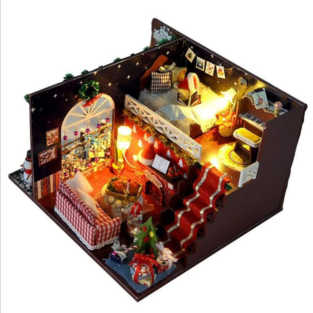 DIY Miniature Dollhouse with LED Lights - Christmas Decor Kit