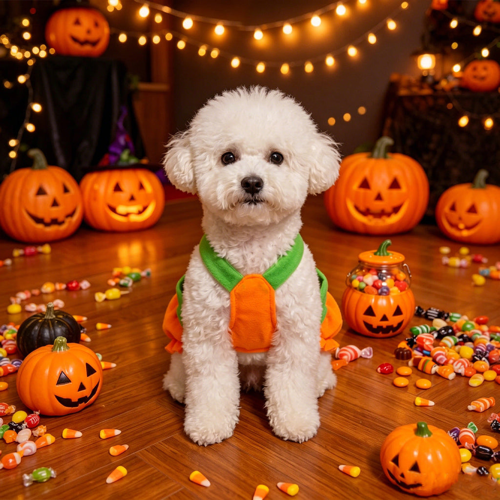 Halloween Pumpkin Pet Costume Dress, Funny Pumpkin Transform Outfit, Adjustable Harness Dress For Small Dogs Cats, Cute Halloween Party Cosplay Clothes For Teddy Bichon Puppy Kitten