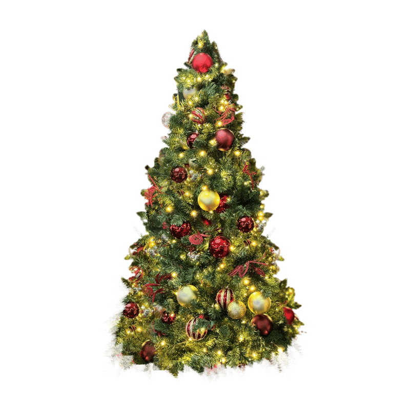 7.5FT Pre-Decorated Commercial PVC Christmas Tree with Red, Burgundy & Gold Ornaments