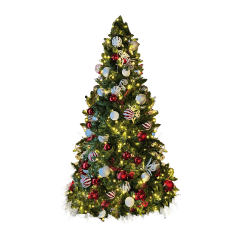 7.5FT Pre-Decorated Commercial PVC Christmas Tree with Red, White & Silver Ornaments