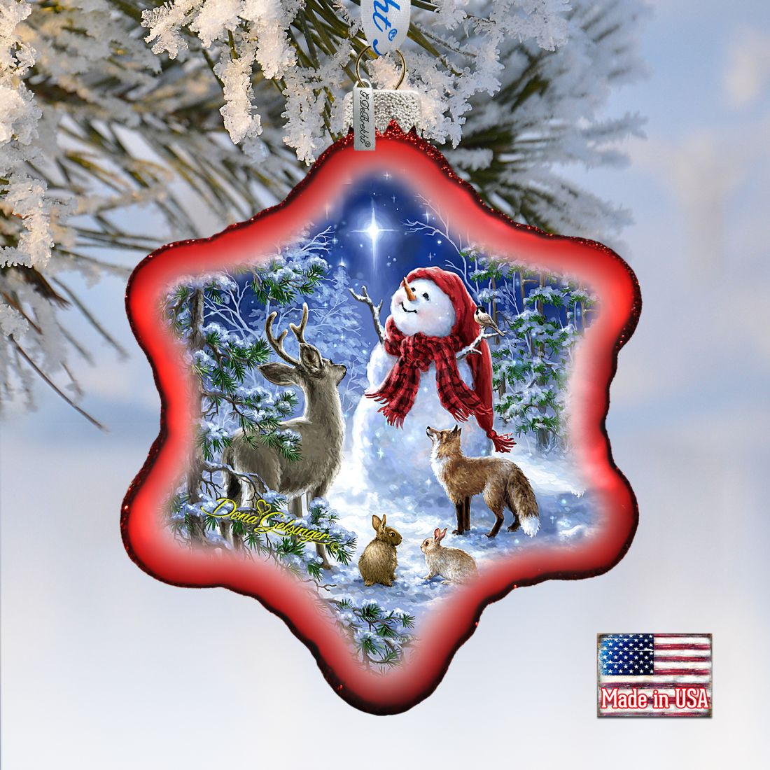 Heaven Snowman Glass Ornament by D. Gelsinger - Christmas Santa Snowman Decor - 754-102R-DG