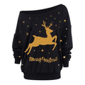 Autumn And Winter New Women's Clothing Amazon Christmas Printed Messenger Long Sleeved T Shirt