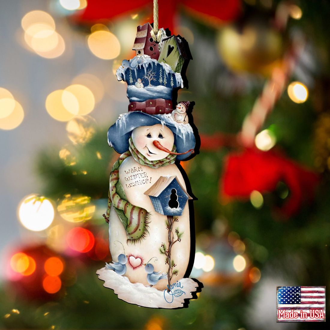 Freezing Frank Wooden Ornaments by Jamie Mills-Price - Christmas Santa Snowman Decor - 8457515