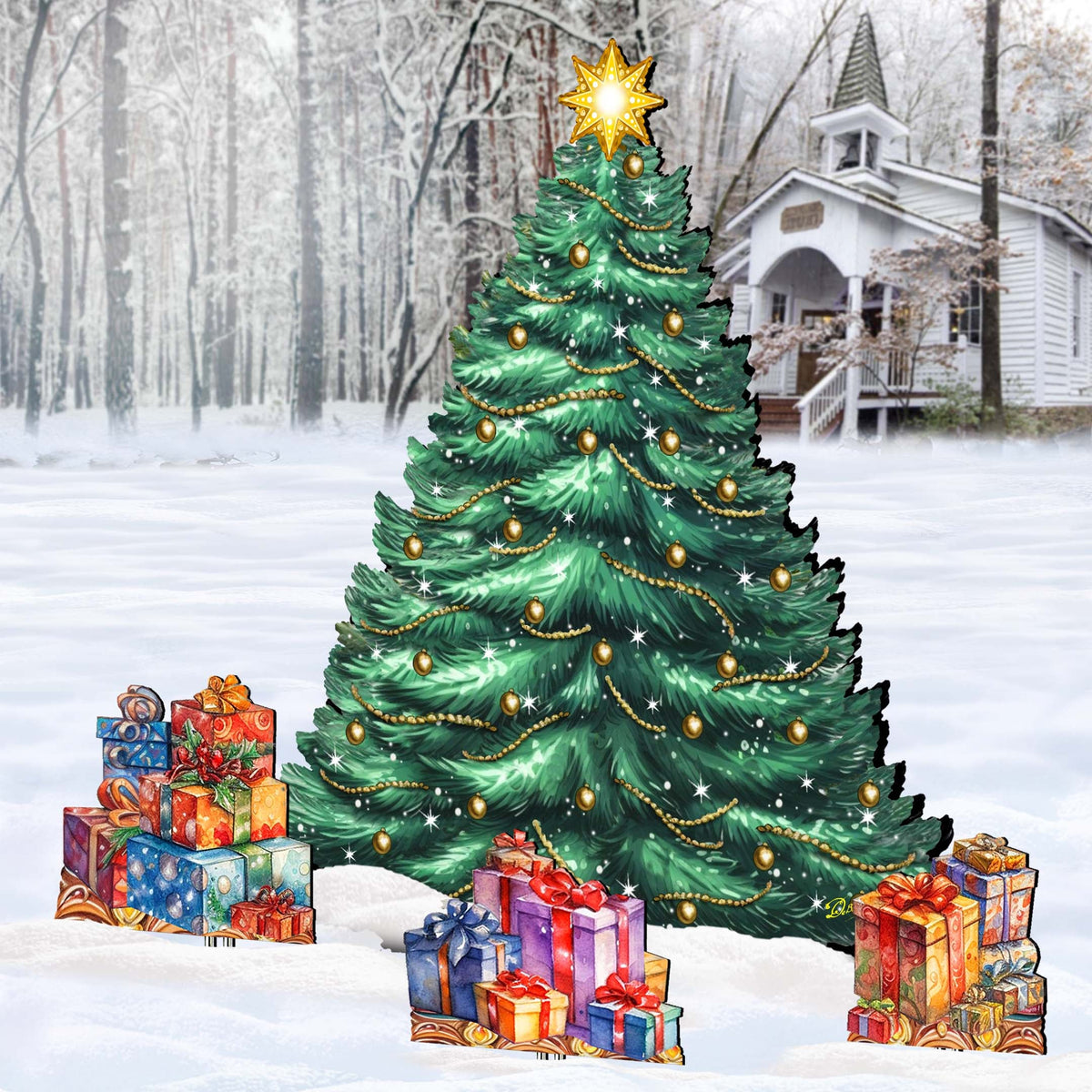Christmas Tree Set Outdoor Indoor Décor Wooden Christmas Decoration by G. Debrekht Christmas Décor - 8191500F-G