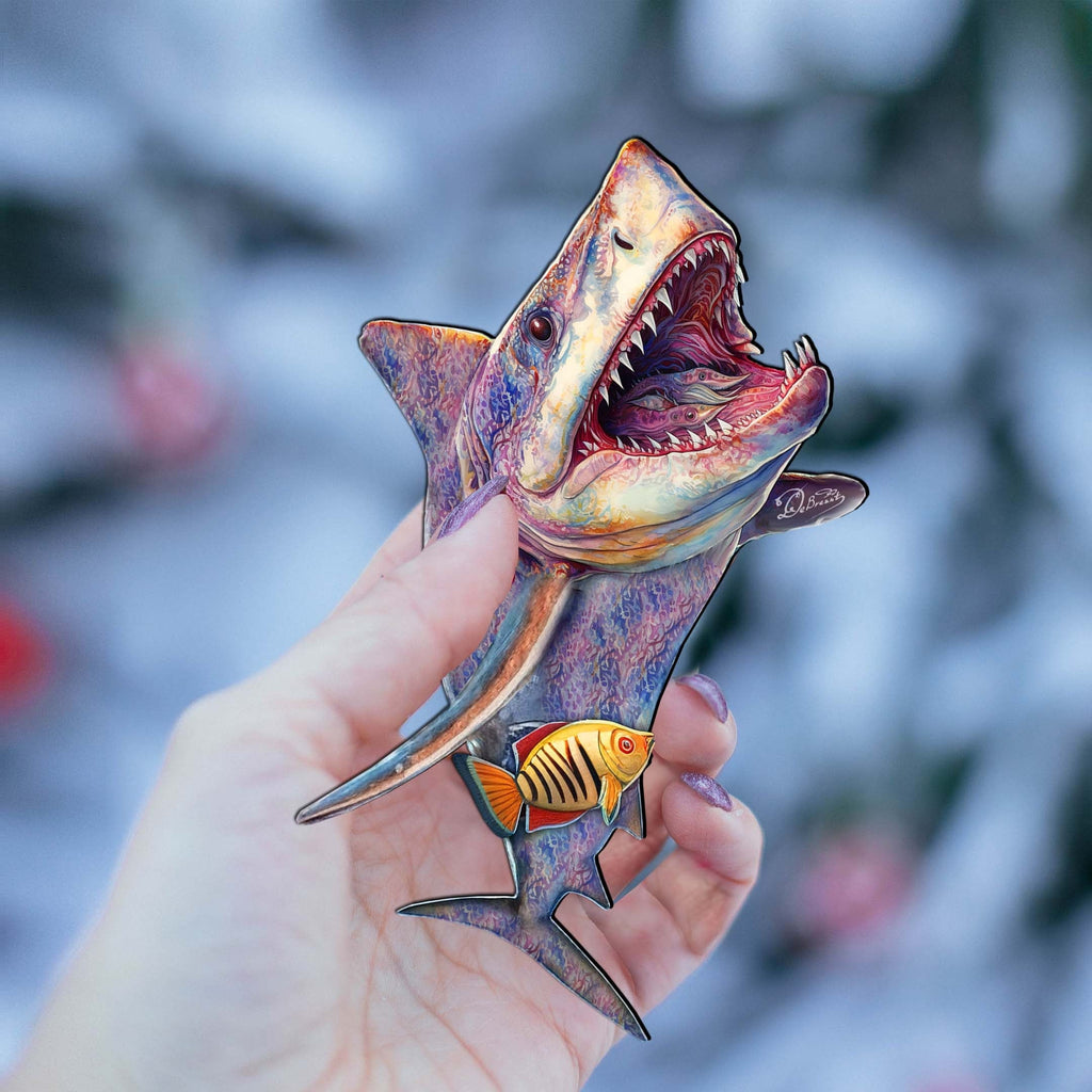Coastal Christmas Decor - Shark Wooden Ornaments by G.Debrekht Coastal Holiday Decor - 8688201
