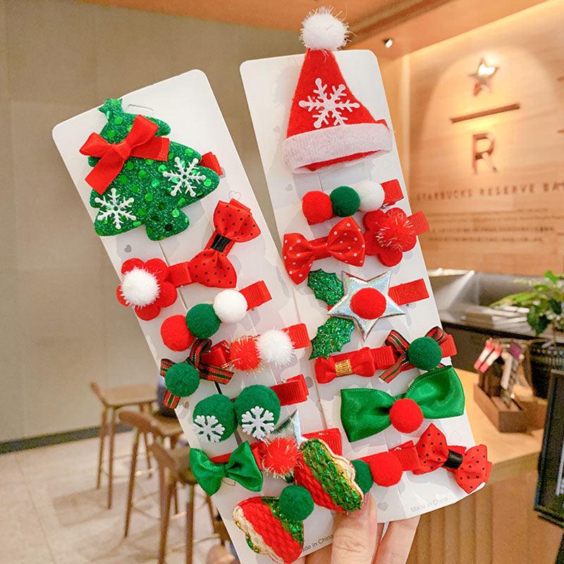 10pcs Cartoon Christmas Hairpin For Kids Lovely Pom-pom Children Hairpins Christmas Tree Decrative Hair Clips Fashion Hair Accessories For Women