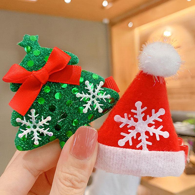 10pcs Cartoon Christmas Hairpin For Kids Lovely Pom-pom Children Hairpins Christmas Tree Decrative Hair Clips Fashion Hair Accessories For Women