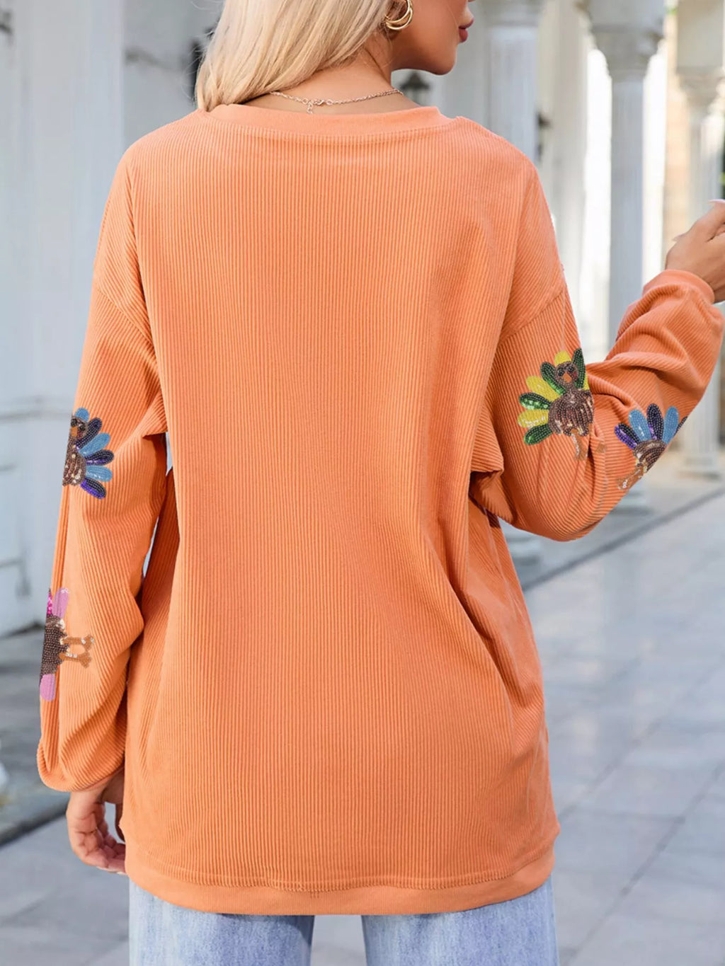 Turkey Graphic Corded Baggy Sweatshirt