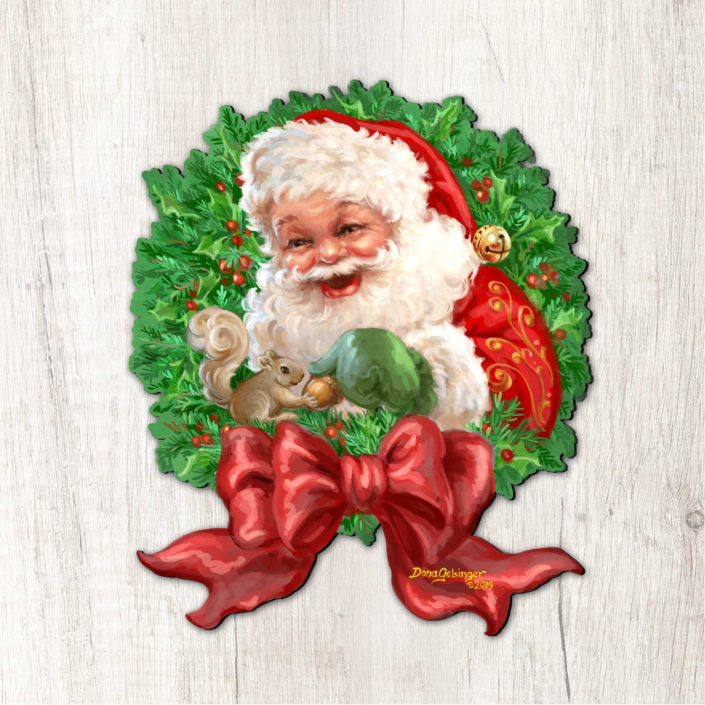 Santa Bow Holiday Door Wreath by D. Gelsinger - Christmas Santa Snowman Decor - 8461014H-1309