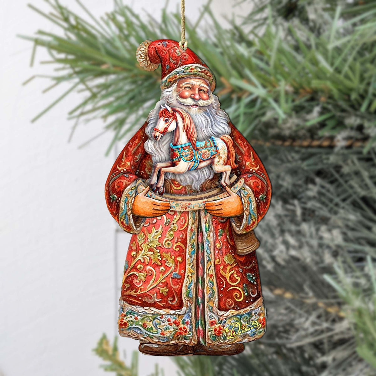Santa's Nostalgic Rocking Horse Wooden Ornaments by G. Debrekht - Christmas Santa Snowman Decor - 8691414