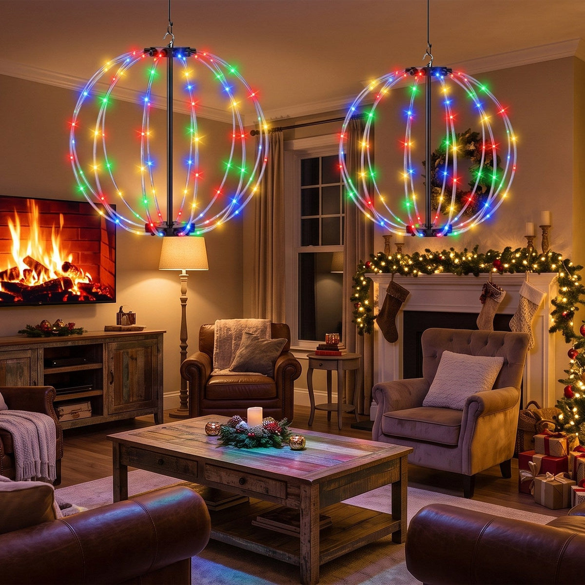 RGB LED Christmas Sphere Lights 2-Pack with Remote Control