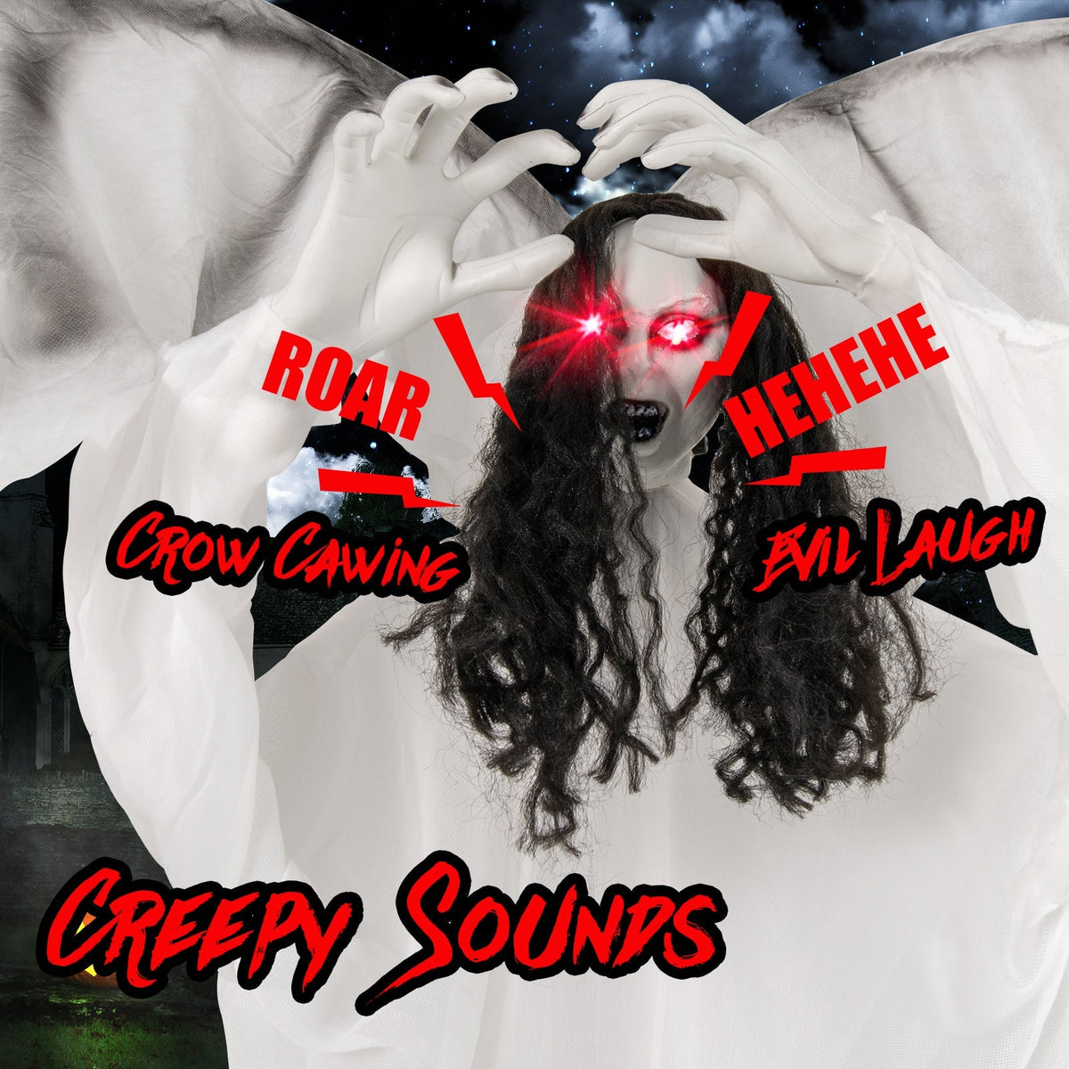 6.6 Feet Halloween Animatronic Standing Angel with Sound-Activated Light-up Eyes and Flapping Wings