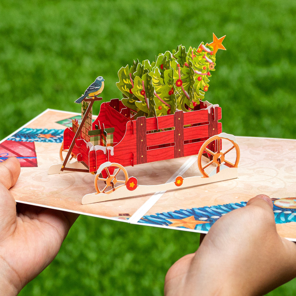 Christmas Tree Wagon Pop Up Christmas Card
