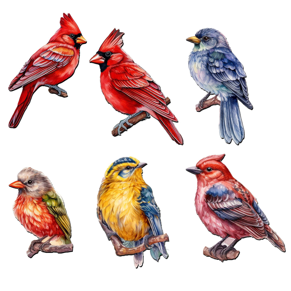 Winter Birds Decorative Eco Wood Magnets Set of 6 by G. Debrekht - Christmas Decor - 8090005G-S6