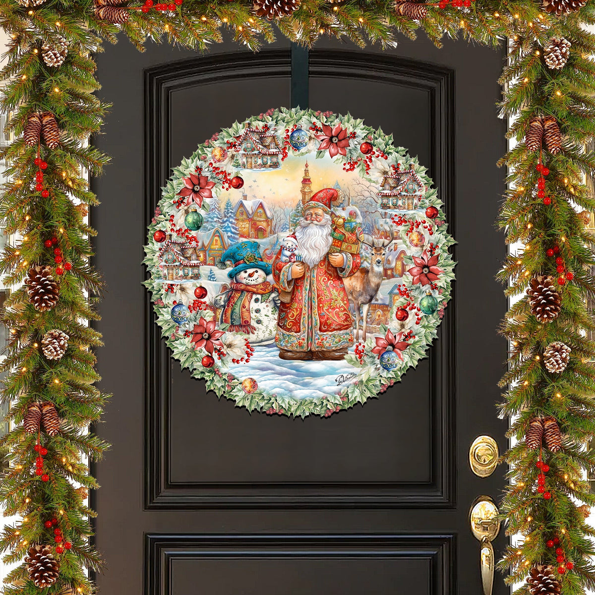 Merry Christmas Wreath Holiday Door Decor by G. Debrekht - Christmas Santa Snowman Decor - 8611069H