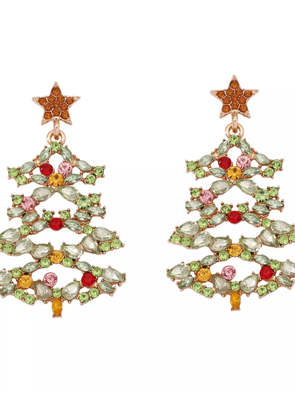 Christmas Tree Earrings with Rhinestones