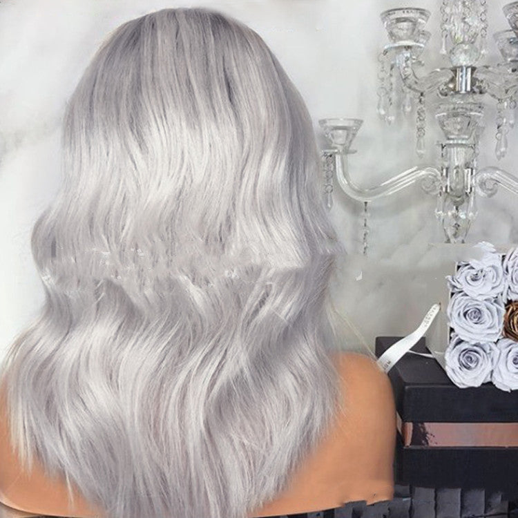 European & American Long Curly Wig Black/Gray