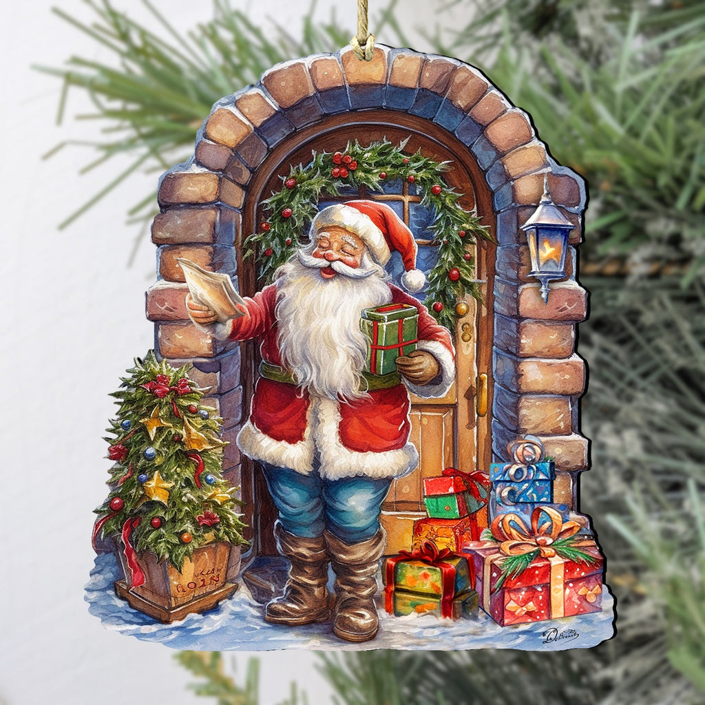 Santa's Surprise Visit Holiday Wooden Ornaments by G. Debrekht Christmas Santa Snowman Decor - 8611045
