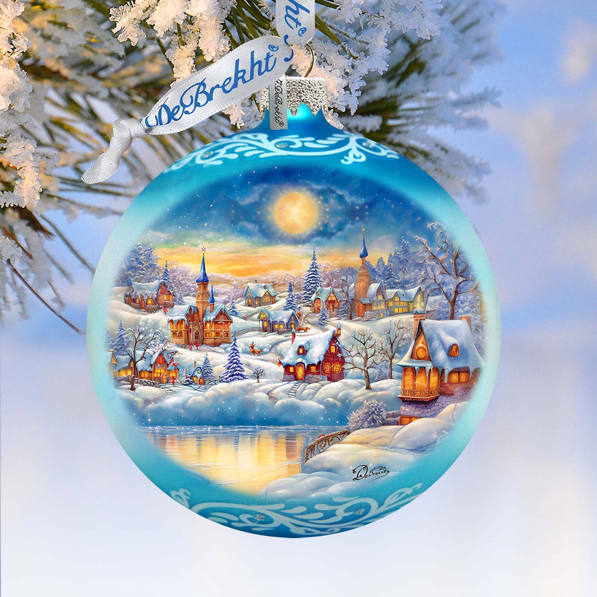 Magic Winter Village Ball Glass Ornament by G. Debrekht - Christmas Santa Snowman Decor - 73377