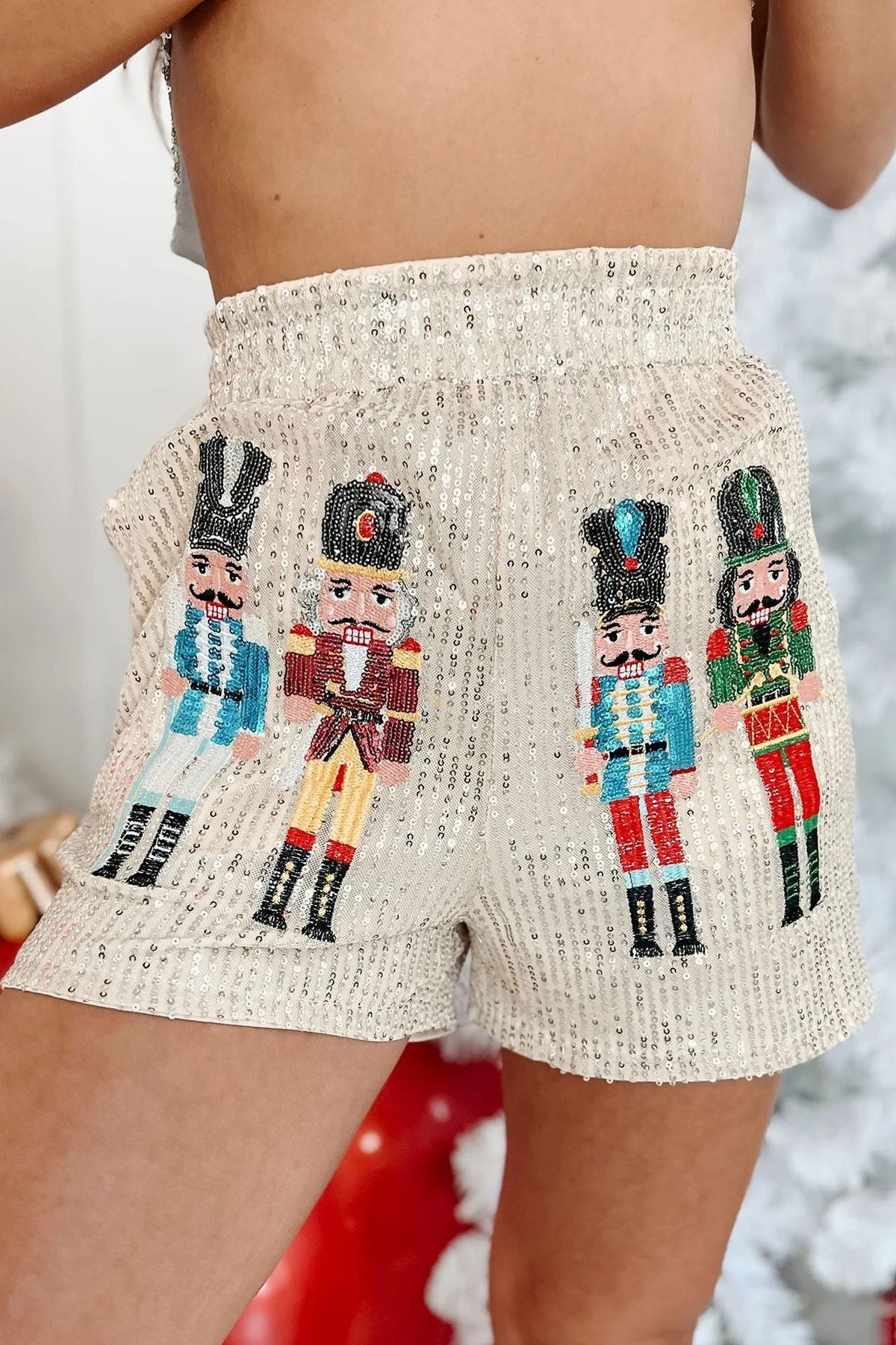 High Waist Shorts High Elastic Sequins Glitter Christmas Hot Pants For Women