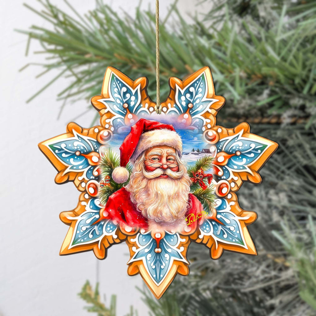 Santa Snowflake Large Wooden Ornament by G. Debrekht - Christmas Santa Snowman Decor - 8688422M